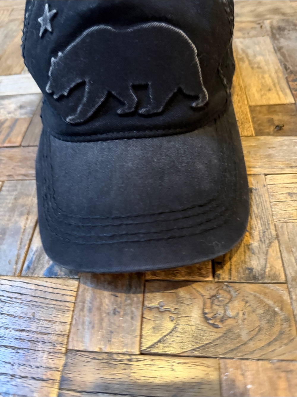 Robin Ruth California Bear Embossed Black Baseball Cap Adjustable Sizing